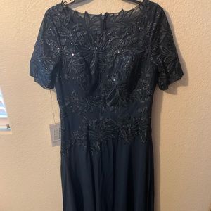 Navy blue formal dress.